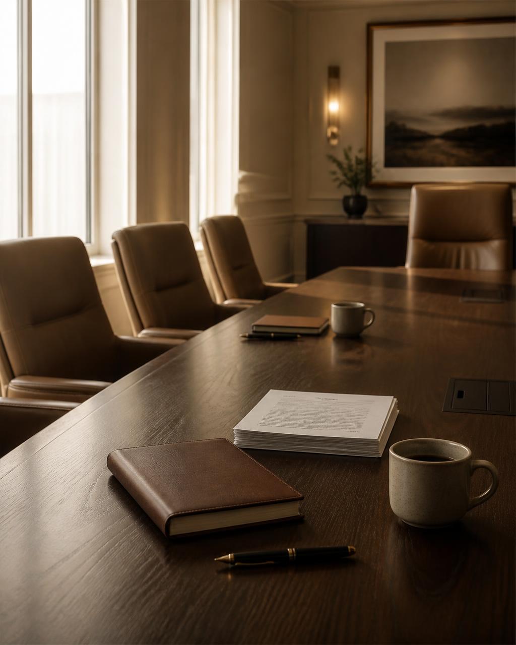 Sala de dirección al atardecer